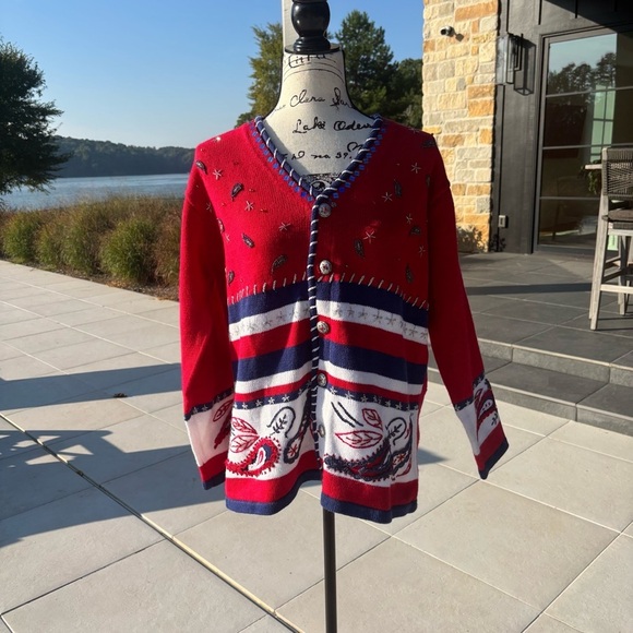 Storybook Knits Sweaters - Vintage Storybook Knits American Paisley Patriotic Cardigan – Deadstock (NWT)